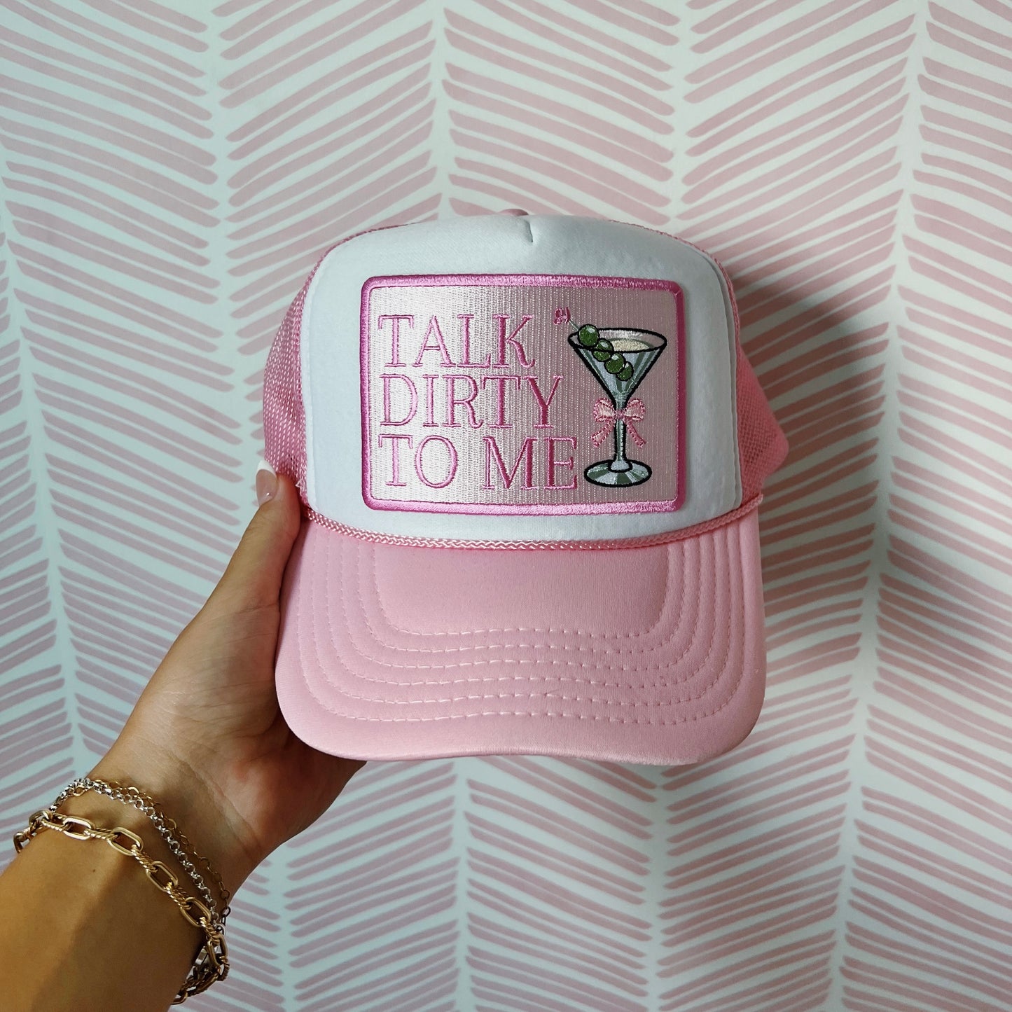 Talk Dirty To Me Trucker Hat - Pink & White