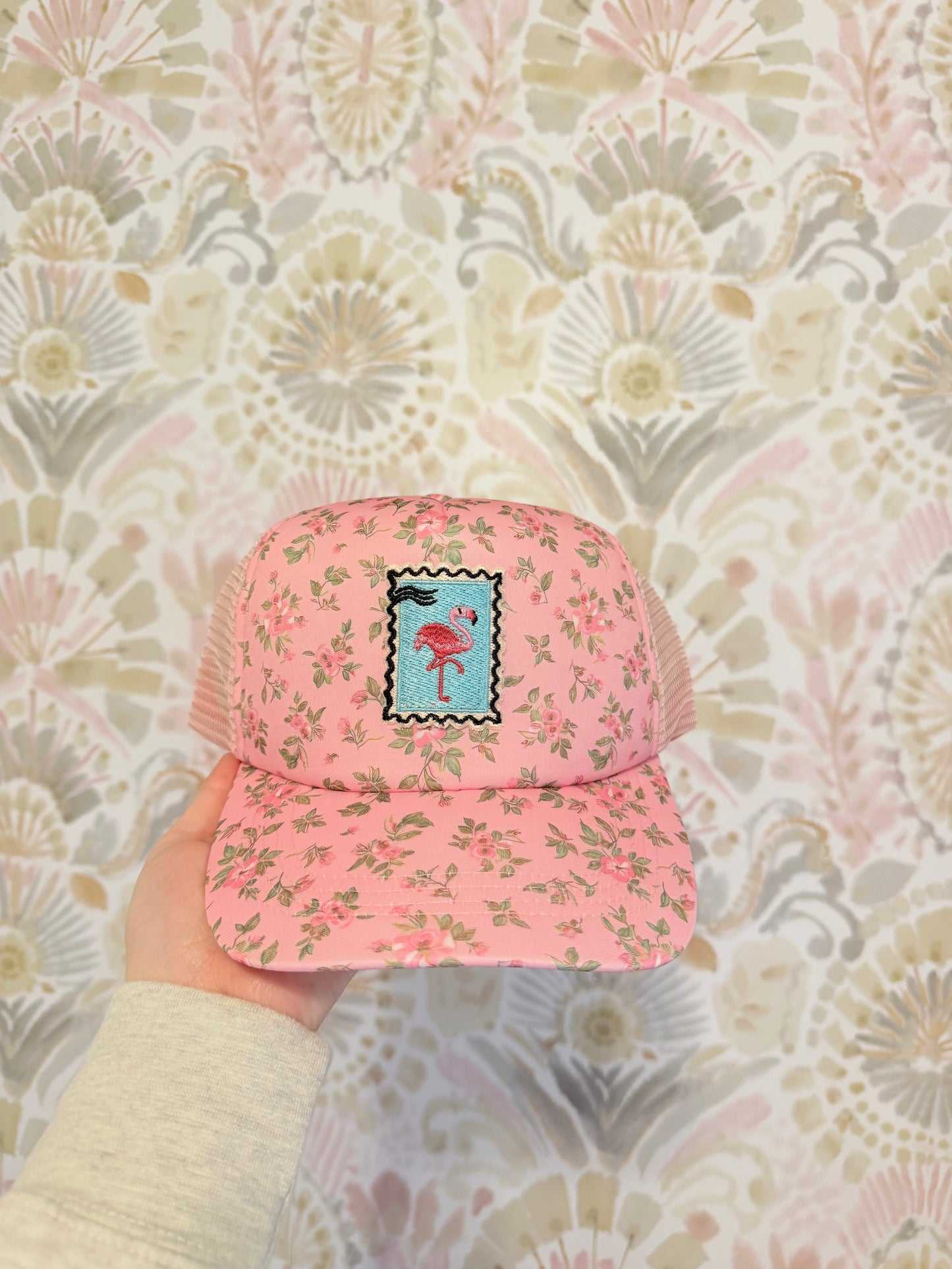 Pink Floral Flamingo Trucker Hat