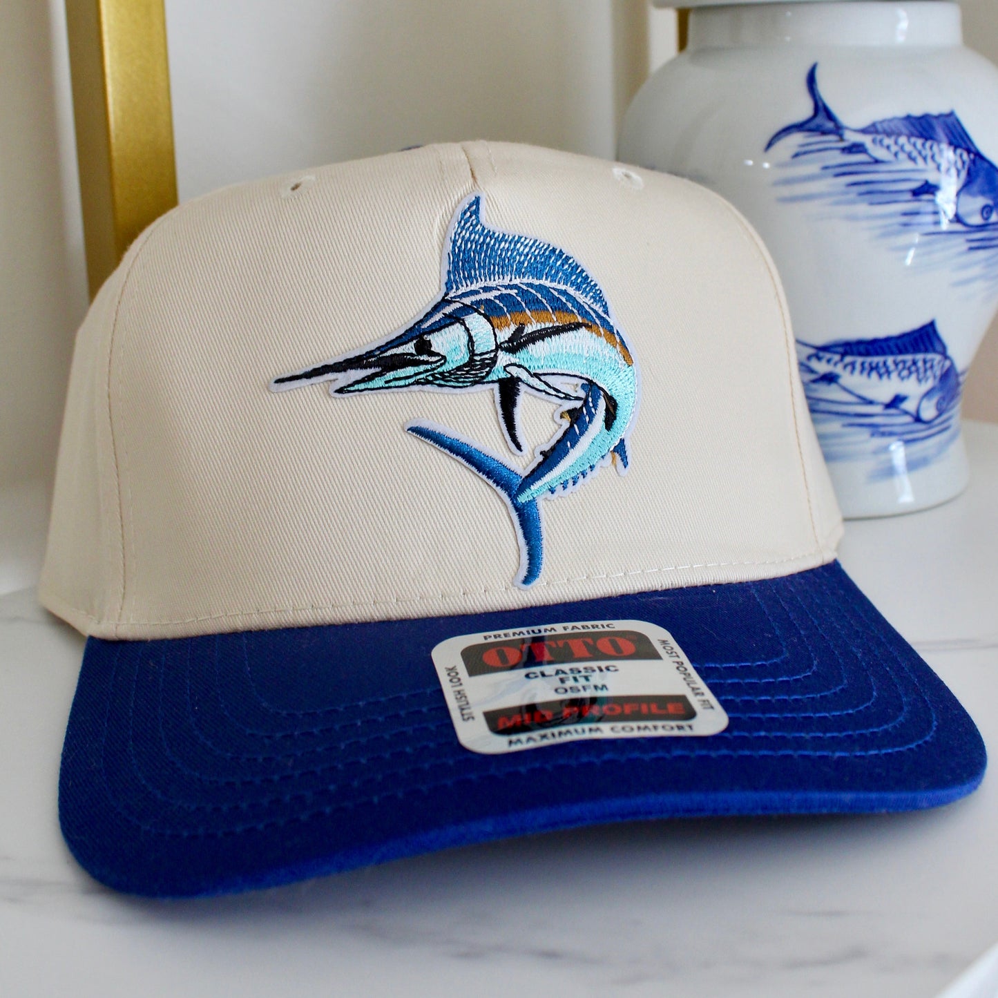 Blue Marlin Trucker Hat - Royal Blue & Tan
