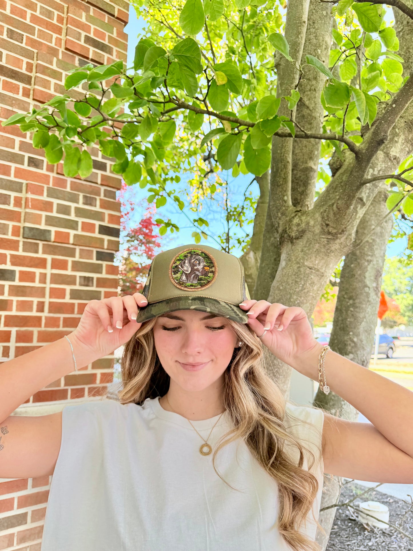 Chocolate Lab Sequin CAMO Trucker Hat
