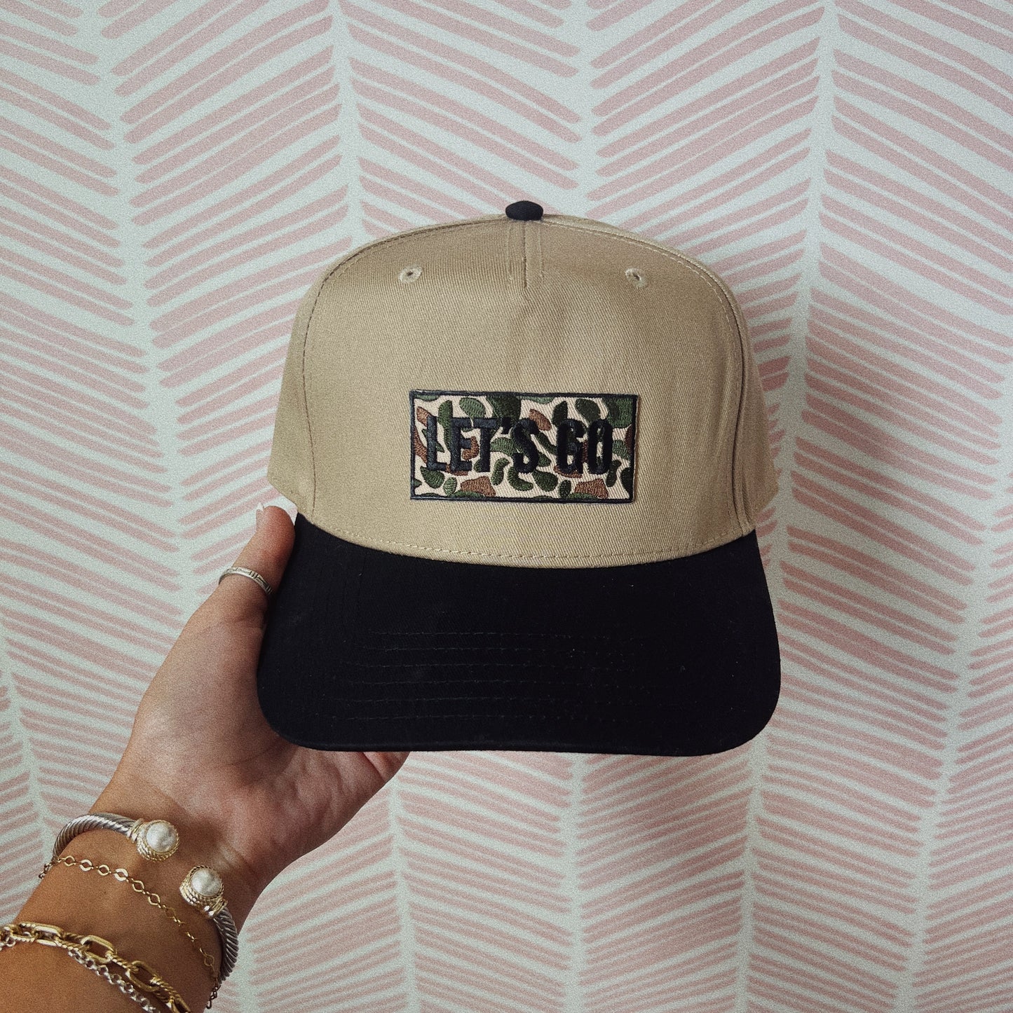 Lets Go Trucker Hat - Black & Khaki