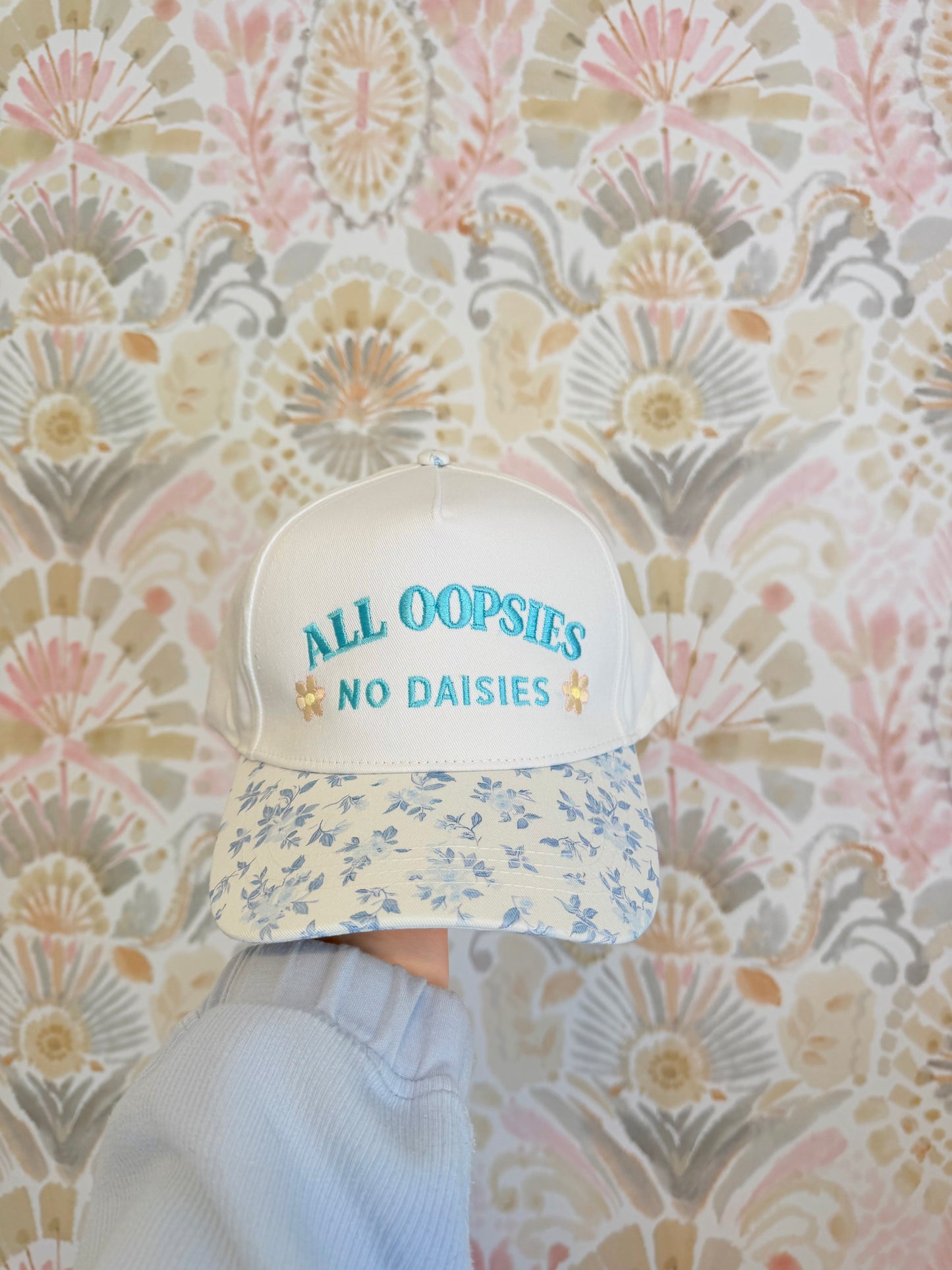 All Oopsies No Daises Blue Floral Trucker Hat