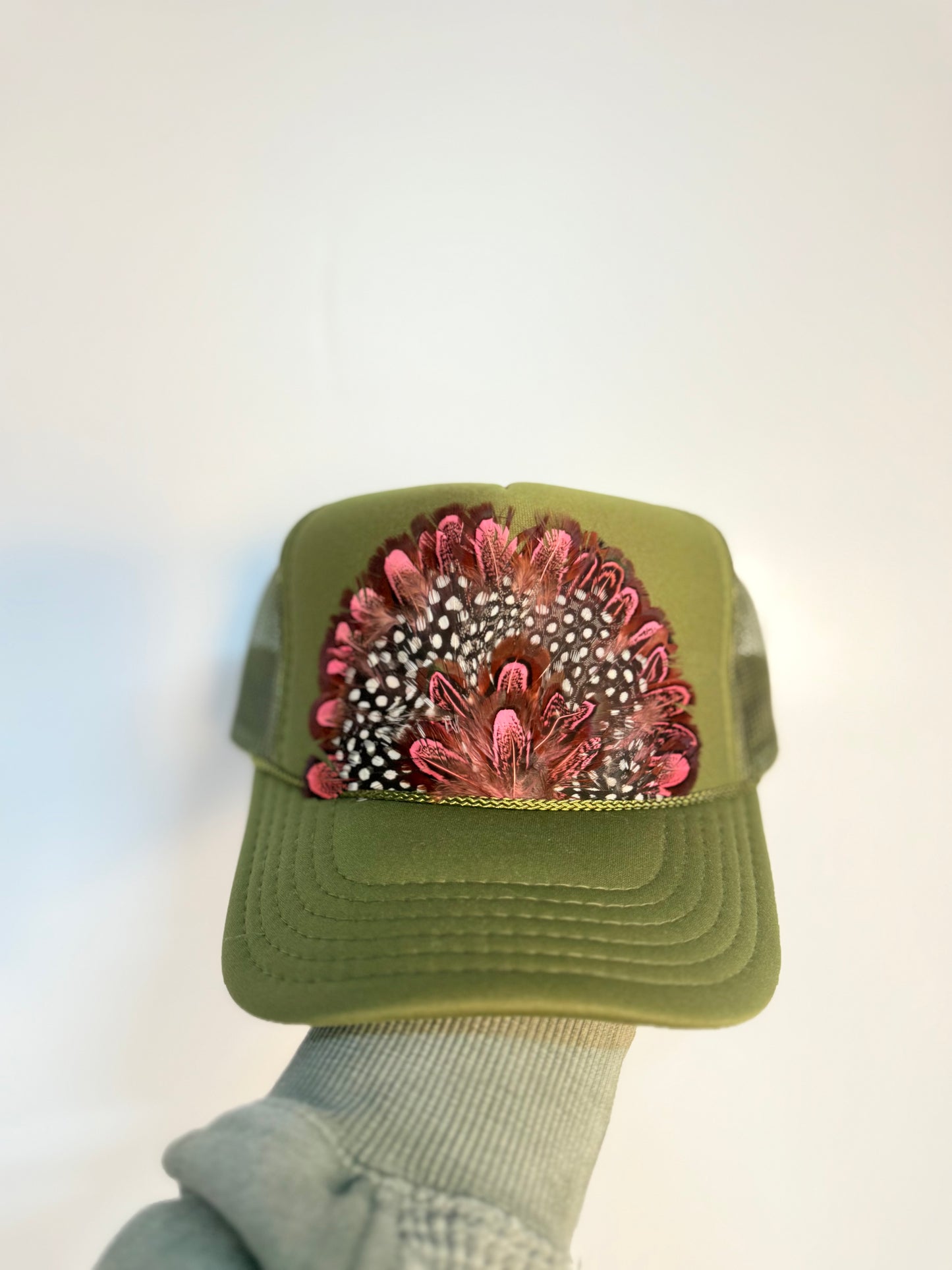 Pink/Green Feather Trucker Hat