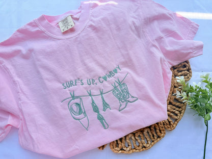 Surfs Up Cowboy Pink Comfort Colors T- Shirt