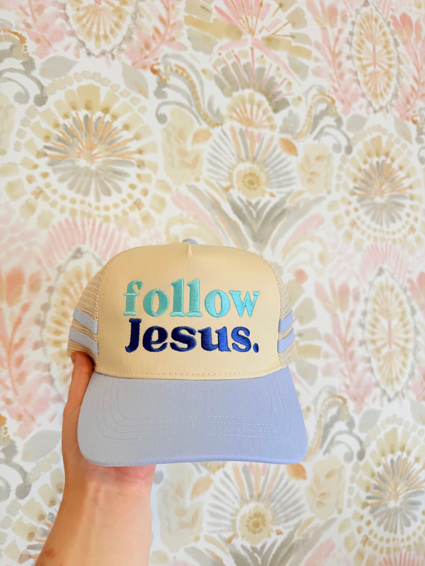 Follow Jesus Blue Side Striped Hat