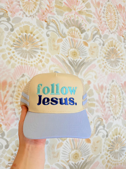 Follow Jesus Blue Side Striped Hat