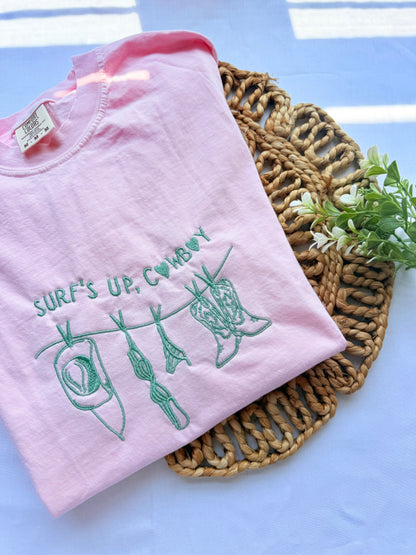 Surfs Up Cowboy Pink Comfort Colors T- Shirt