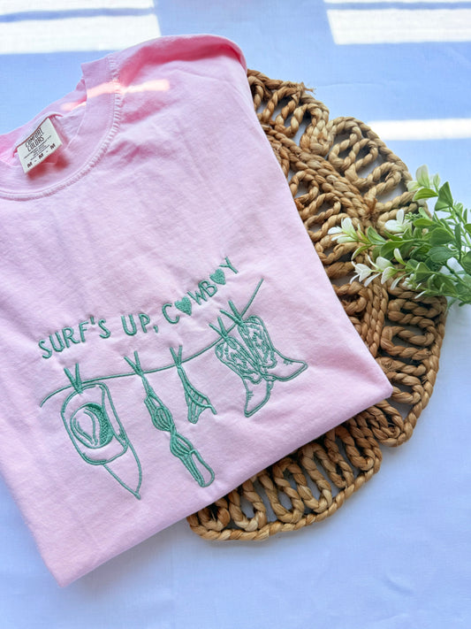 Surfs Up Cowboy Pink Comfort Colors T- Shirt