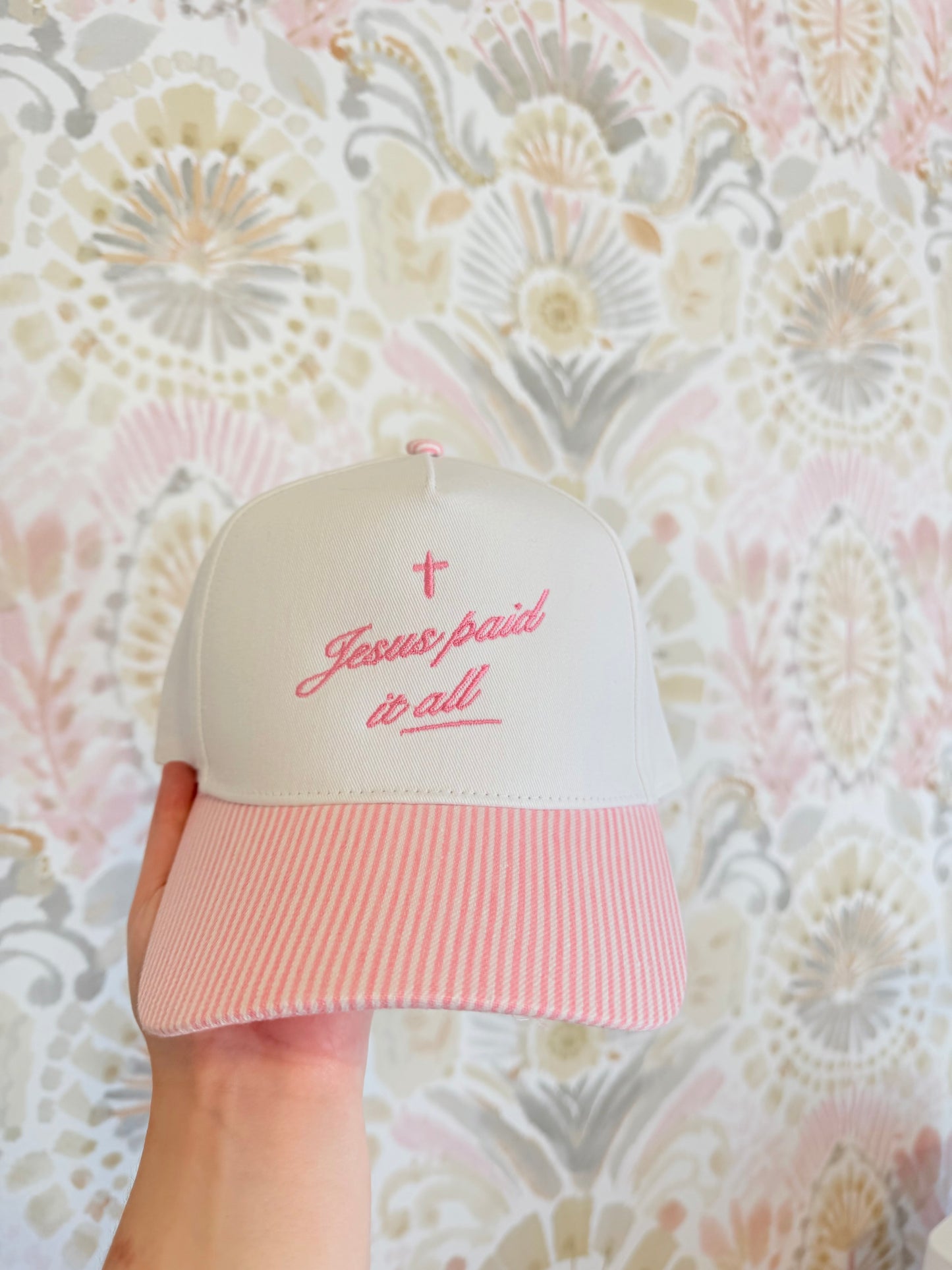 Jesus Paid It All Pink/White Striped Hat