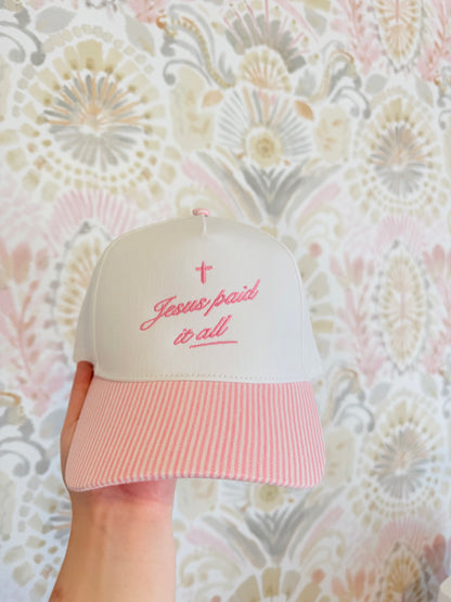 Jesus Paid It All Pink/White Striped Hat