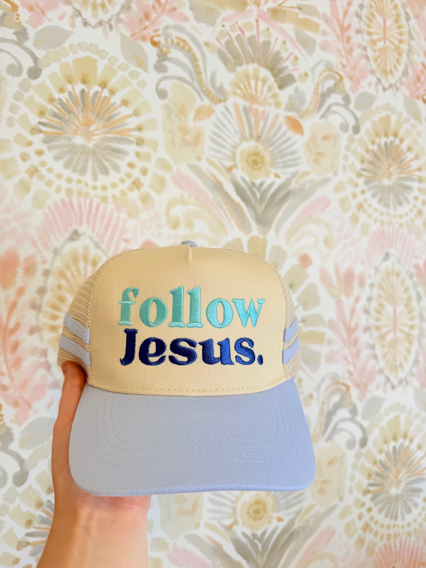Follow Jesus Blue Side Striped Hat