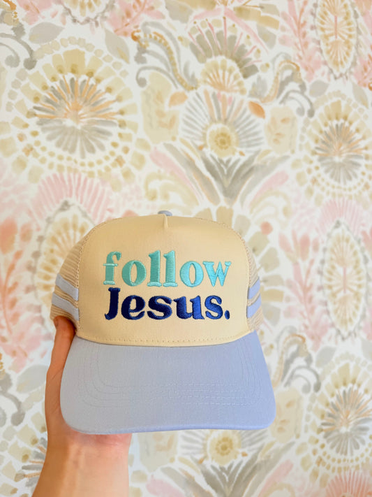 Follow Jesus Blue Side Striped Hat