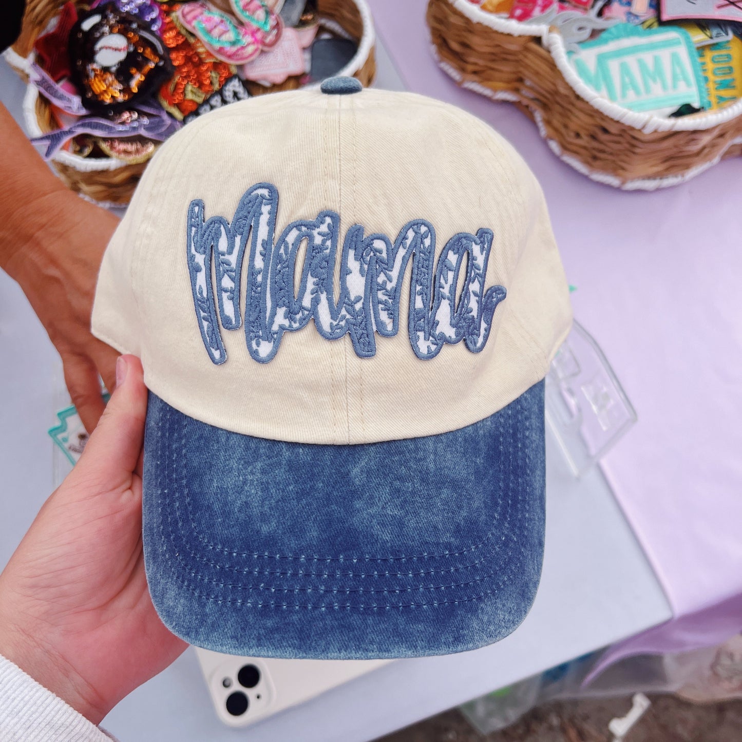 Mama Trucker Hat - Denim & Tan