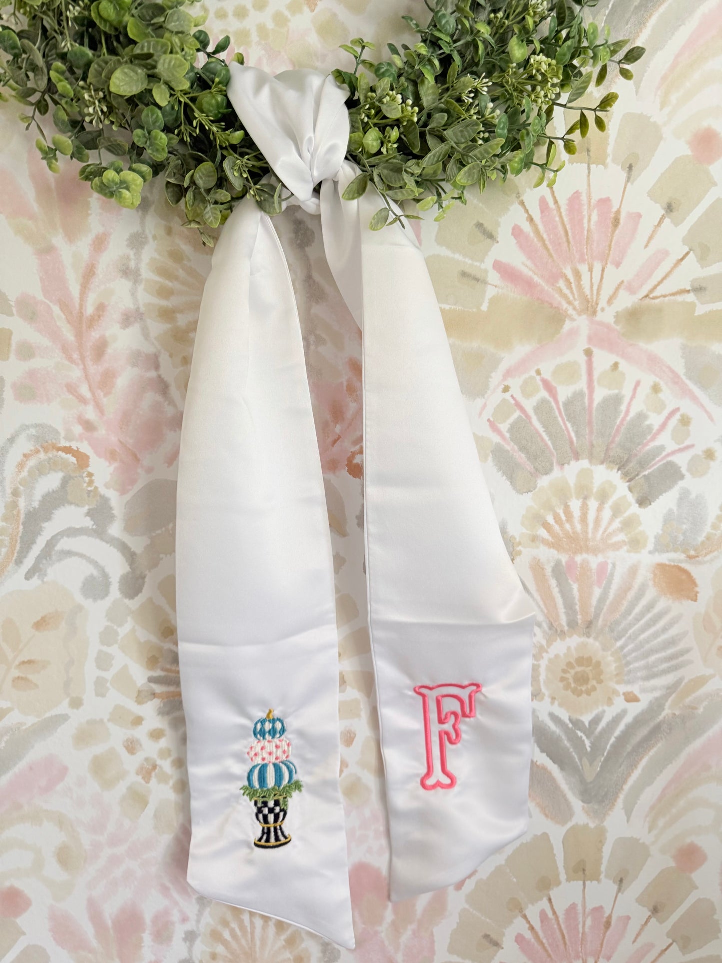 Checkered Pumpkin Monogram Wreath Sash