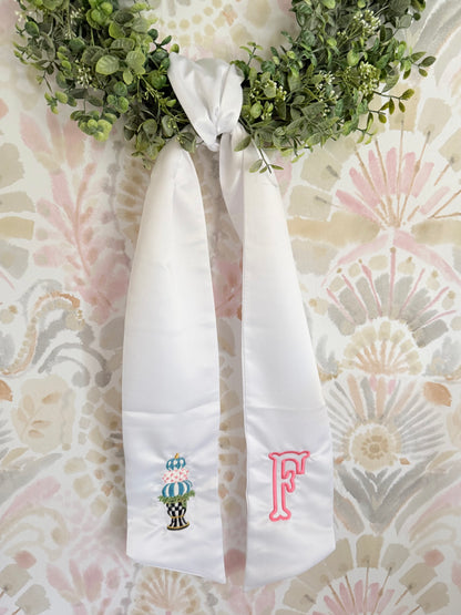 Checkered Pumpkin Monogram Wreath Sash