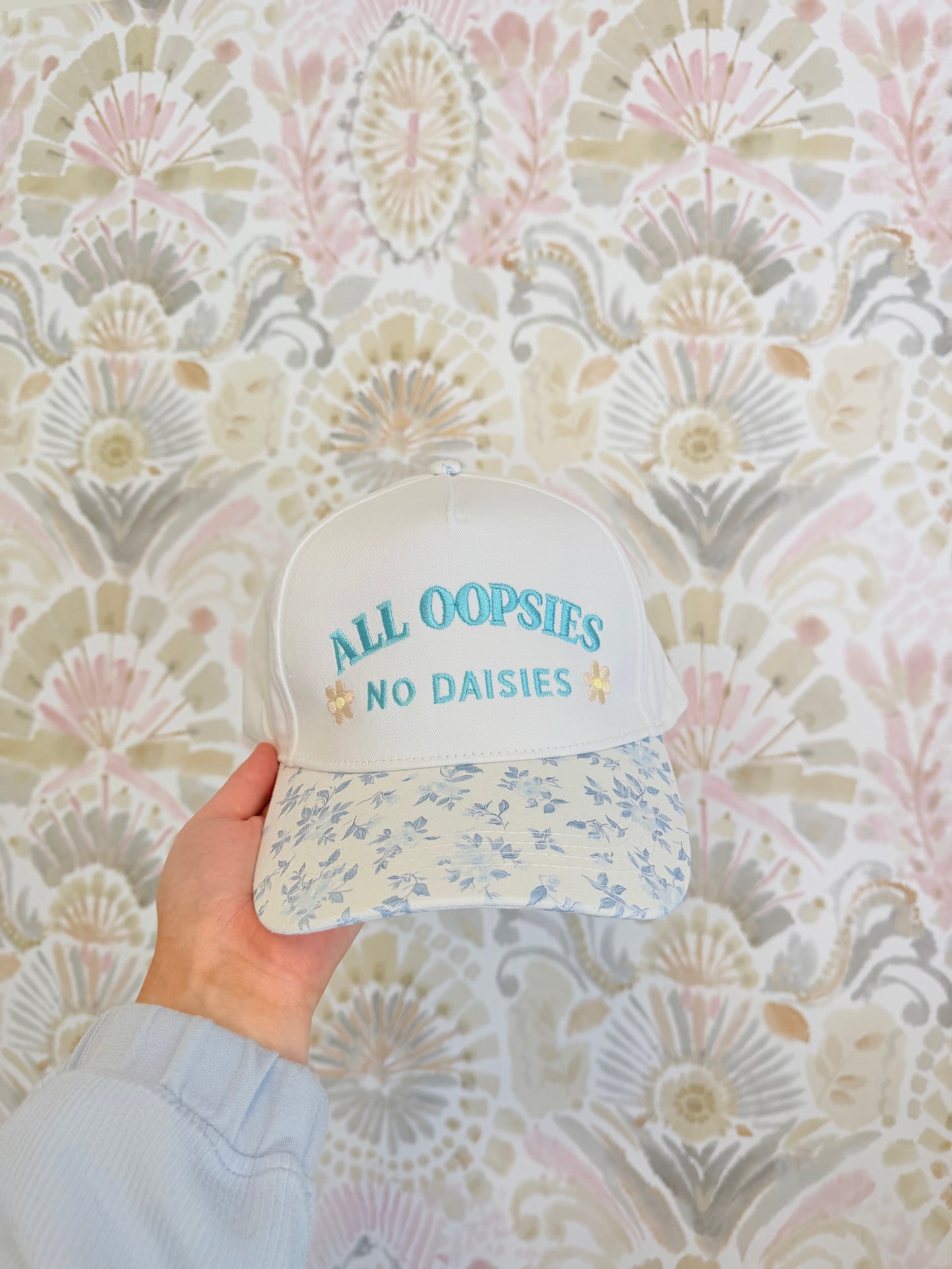 All Oopsies No Daises Blue Floral Trucker Hat