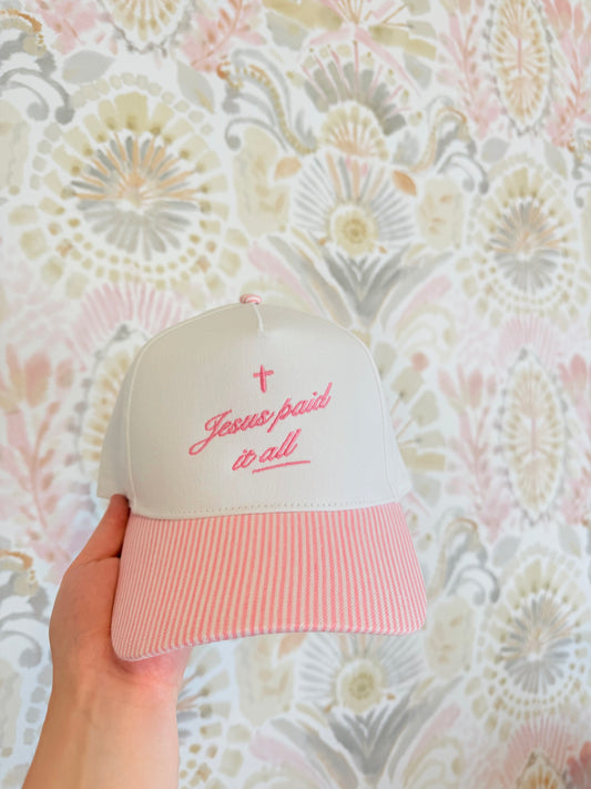 Jesus Paid It All Pink/White Striped Hat