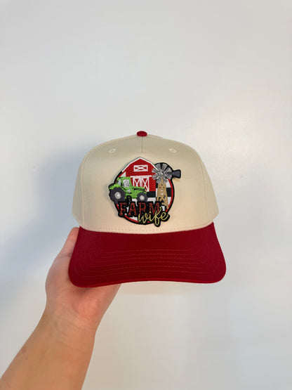 Farmers Wife Trucker Hat - Red/Cream