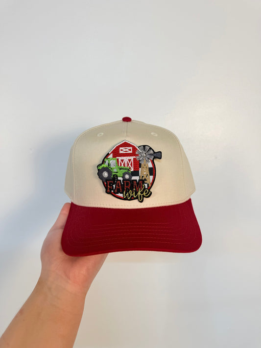 Farmers Wife Trucker Hat - Red/Cream
