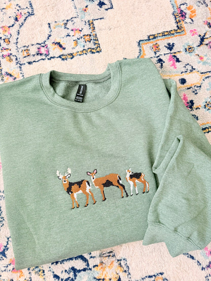 Sage Green Cross Stitch Deer Gildan Sweatshirt