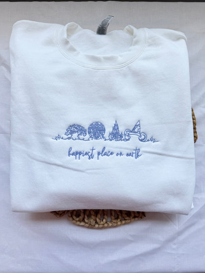 Happiest Place On Earth White Gildan Sweatshirt