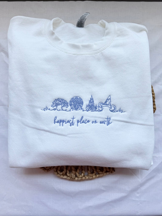 Happiest Place On Earth White Gildan Sweatshirt