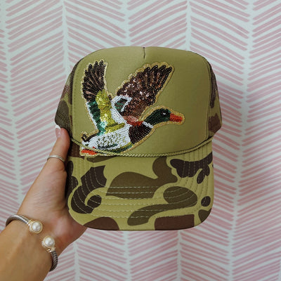 Sequin Mallard Trucker Hat - Camo