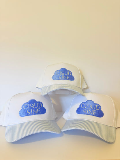 CUSTOM logo (Blue & White Striped) Trucker Hat