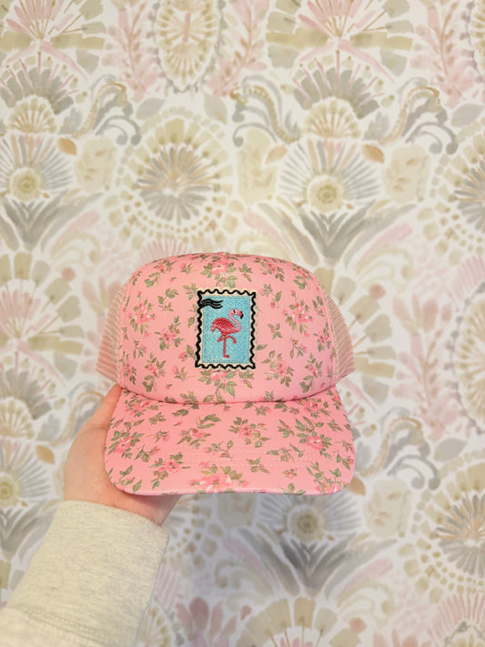 Pink Floral Flamingo Trucker Hat