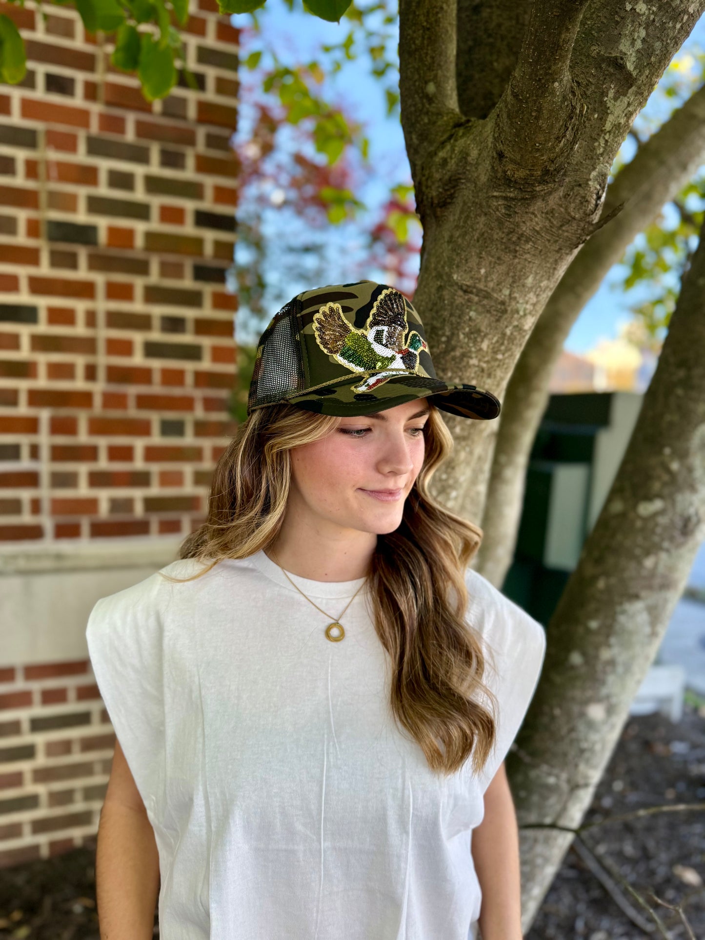 Camo Mallard Sequin Trucker Hat