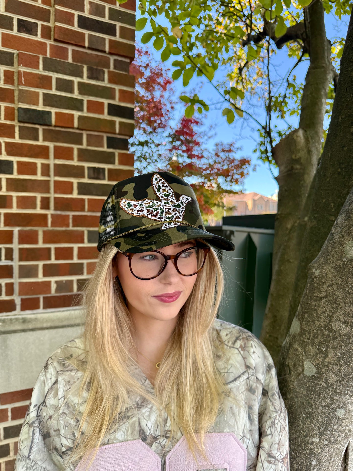 Old School Camo Sequin Mallard Trucker Hat