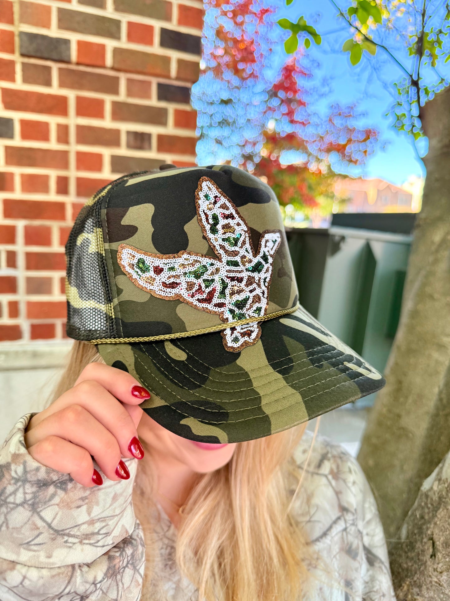 Old School Camo Sequin Mallard Trucker Hat